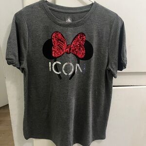 Disney Gray Tee with Red Sequin Bow & Silver ICON Graphic